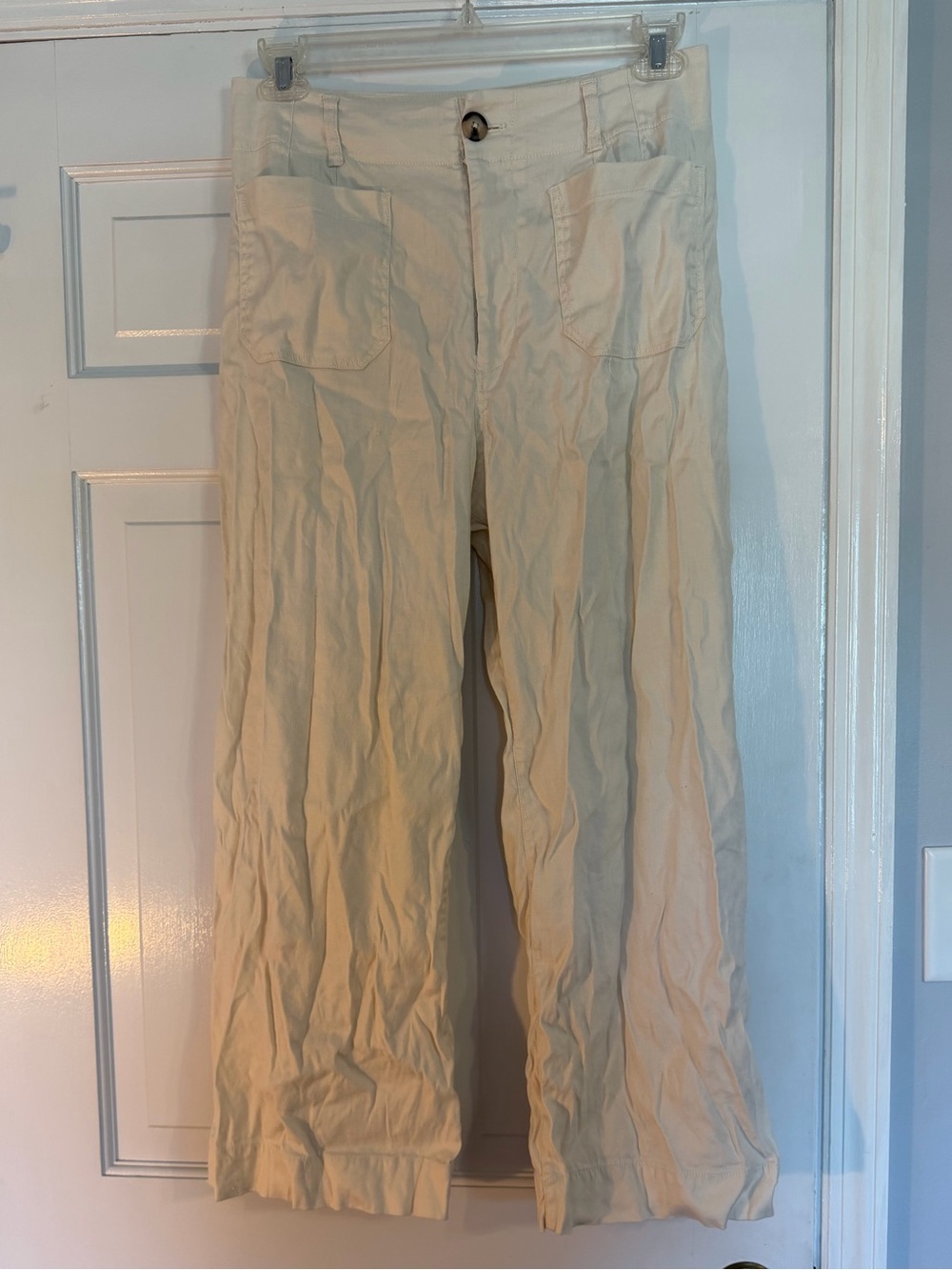 Anthropologie Maeve The Colette Linen Full Length Wide Leg Pants Cream